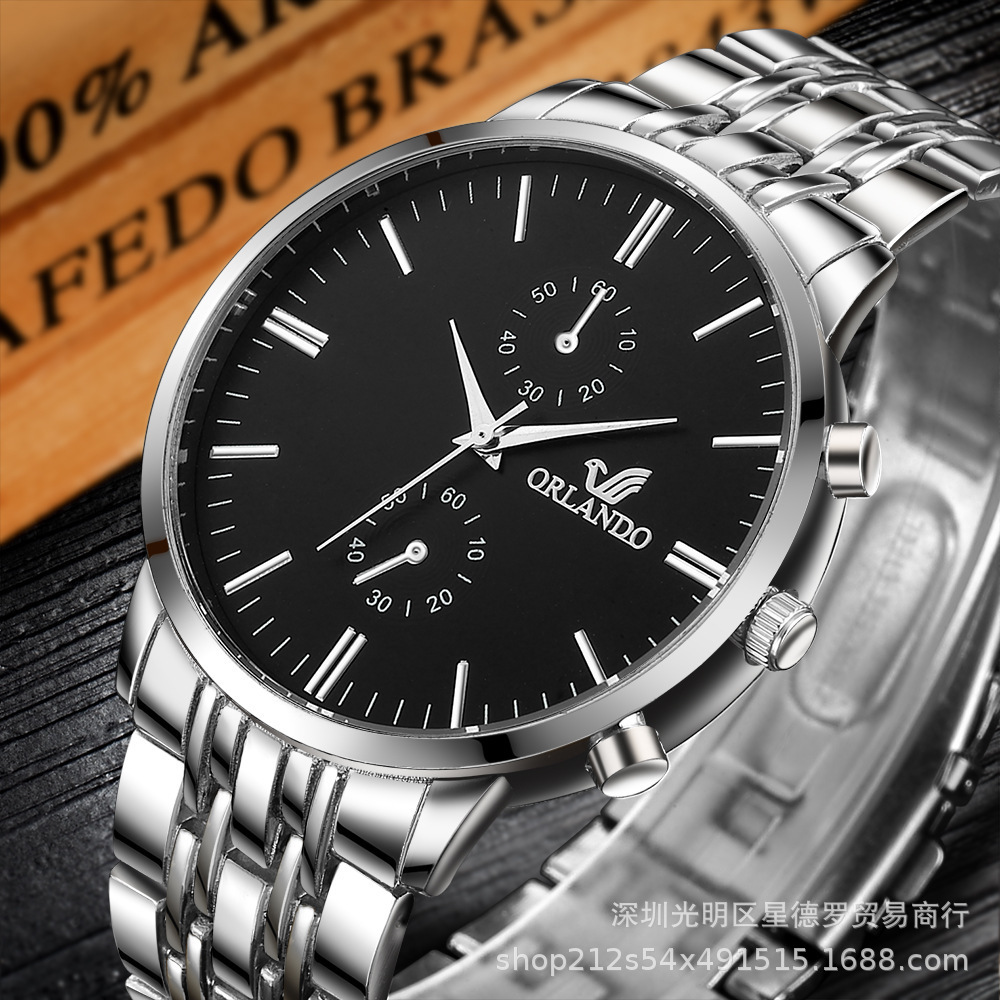 跨境电商新品钢带手表男商务韩版简约时尚ro合金大表盘石英表学生