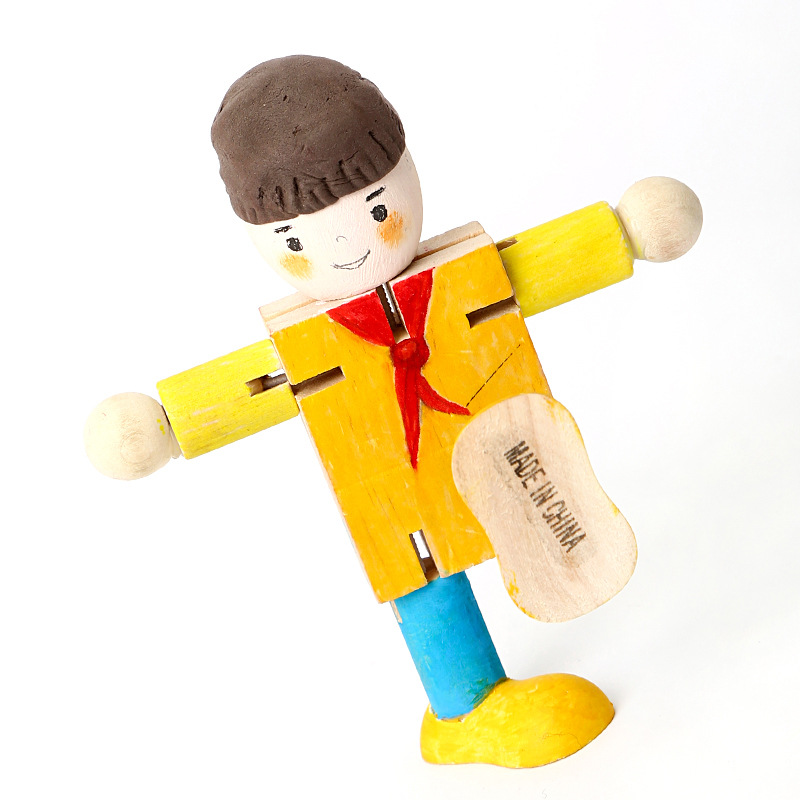 白坯diy关节木头人儿童手工卡通绘画涂鸦涂色木偶娃娃益智玩具