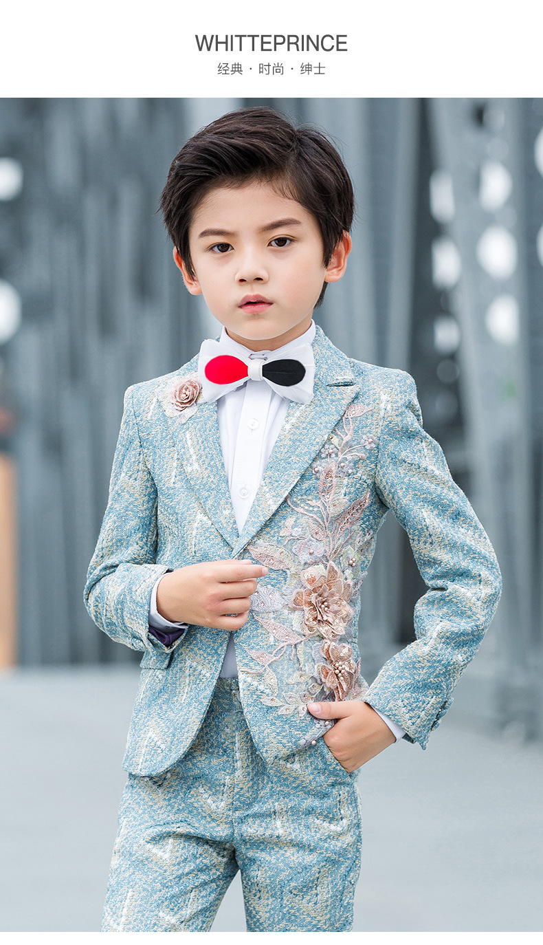 儿童西装套装男童花童礼服男小主持人西服三件套英伦风走秀演出服