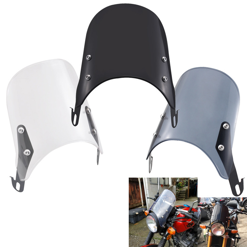 摩托车5-7寸通用复古前挡风适用于cg/gn125挡风玻璃 带支架小风挡