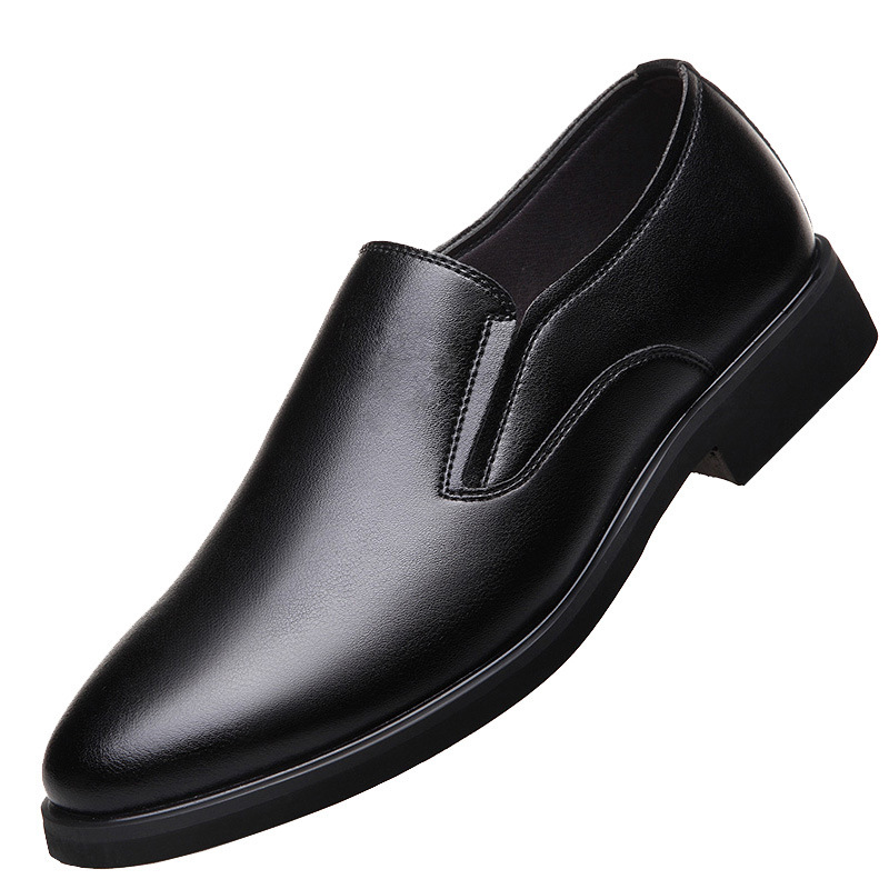 秋冬季黑色保暖男商务正装男士加绒皮鞋商务皮包头一脚蹬爸爸鞋