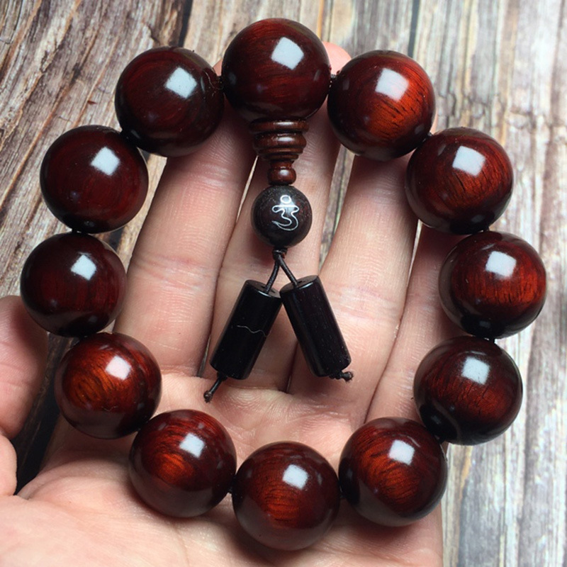 犀角紫檀20手串紫檀木佛珠手串男士加六字真言手串佛珠手串批发