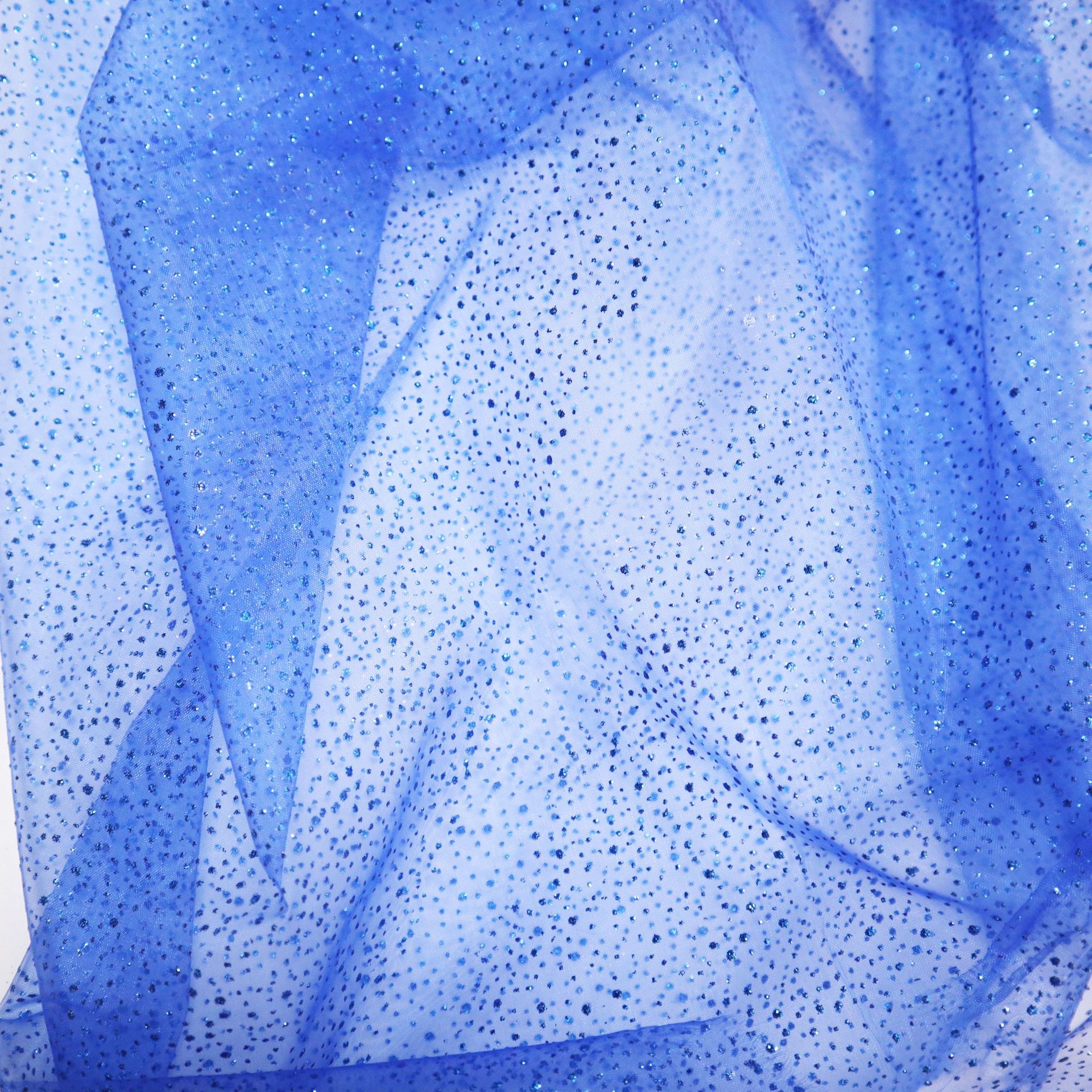 有光欧根纱洒粉小圆点蓝色纱底工艺品装饰面料鲜花包装材料