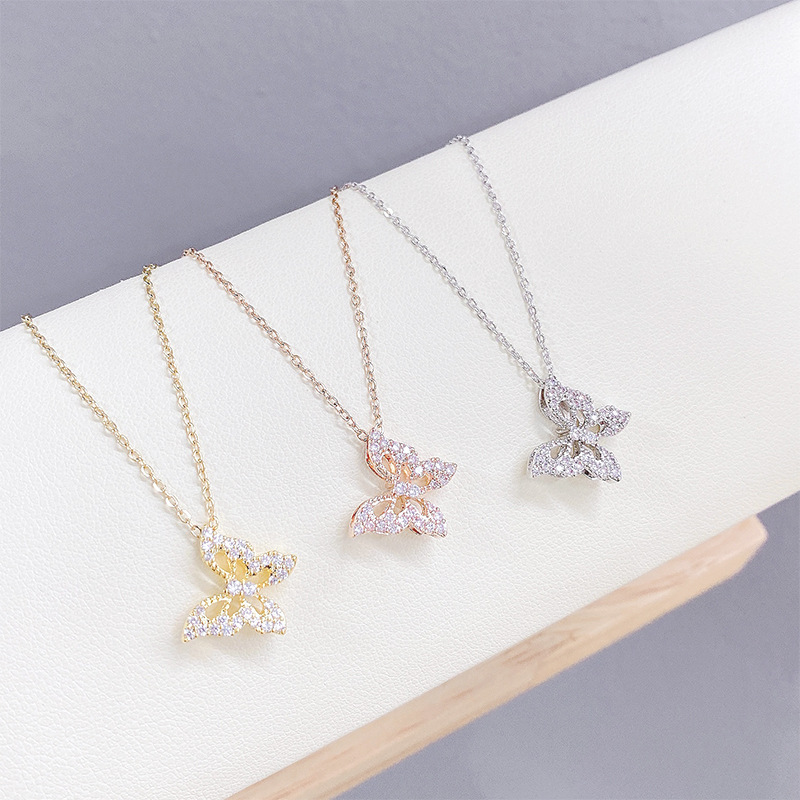 Butterfly Necklace Fashion Korean Style Full Diamond Pendant Fairy Sweet Little Fairy Clavicle Chain Jewelry Source Factory