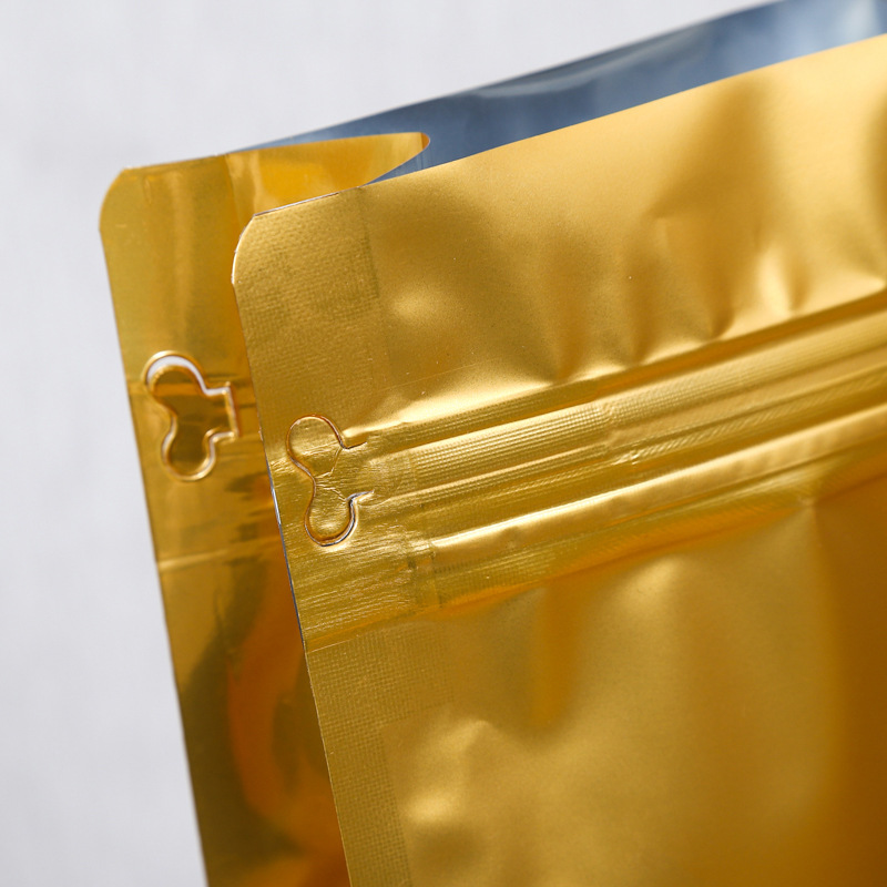 金色铝箔自封拉链食品真空袋零食包装袋茶叶密封自立袋子厂家直销