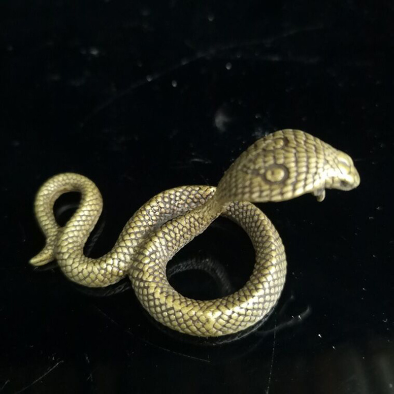 纯铜仿古眼镜蛇摆件黄铜古玩生肖蛇创意小巧蛇摆设工艺品