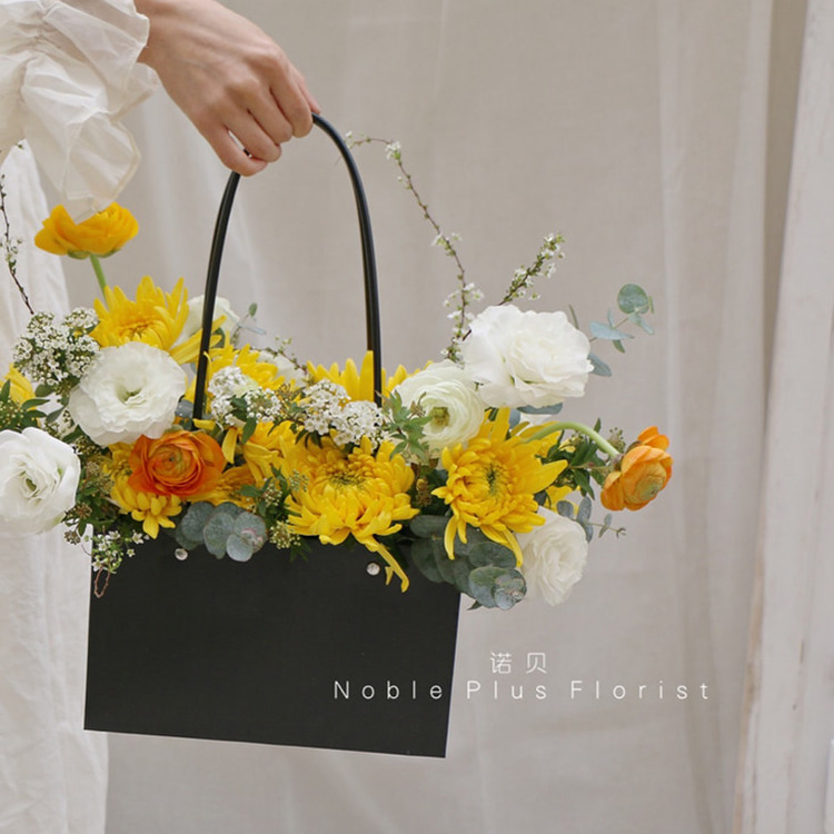 手提花盒纸质花篮防水牛皮纸pvc长方形插花盒鲜花束包装盒