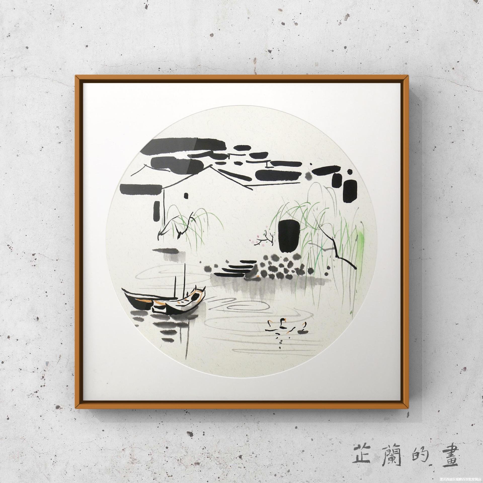 国画定制吴冠中手绘水墨画江南新中式国画斗方沙发玄关书桌装饰画