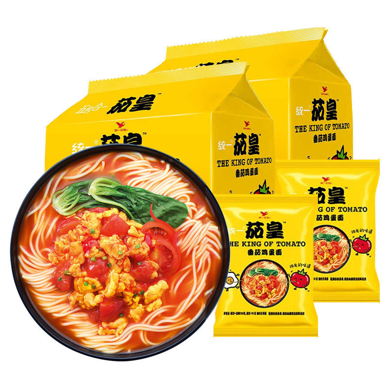 统一茄皇新疆番茄鸡蛋面116g袋装五合一泡面代餐速食充饥夜宵