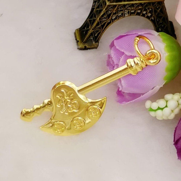 黄铜镀金光面斧头吊坠电镀仿黄金首饰品实体电商货源项坠项饰批发