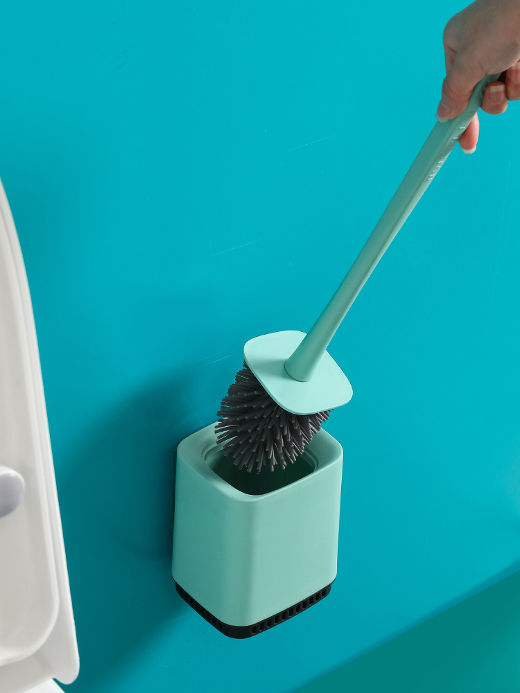 Toilet Silicone Soft Bristles Toilet Brush with Holder Wall-Mounted Cleaning Sanitary Brush 0720 without Punching