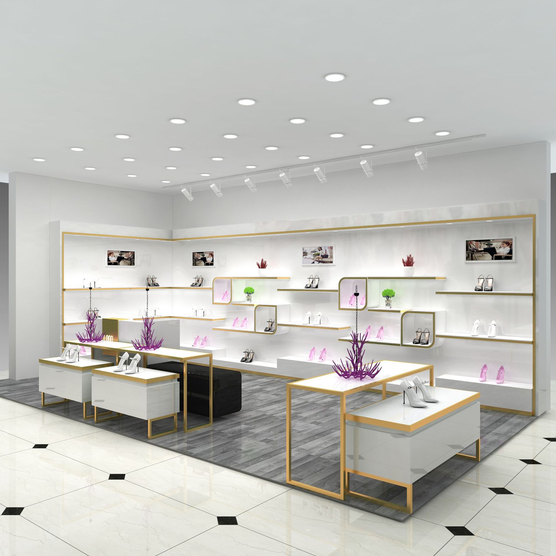 0成交988米公司展厅烤漆展柜鞋子包包皮具展示柜直播间商场展台专卖店