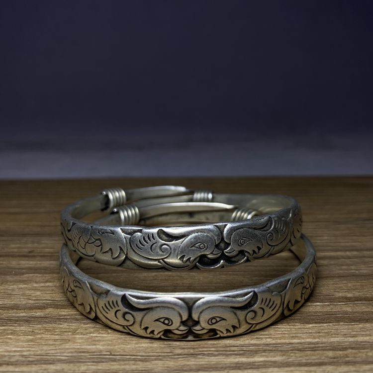 收藏老银推拉鸳鸯银手镯中原产地女式样式金属材质支付方式买家服务立