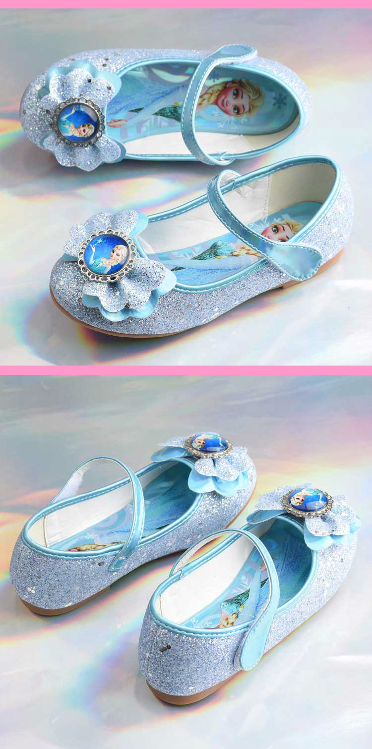 女童鞋子公主鞋冰雪奇缘艾莎粉蓝色儿童单鞋春秋新款平底表演皮鞋