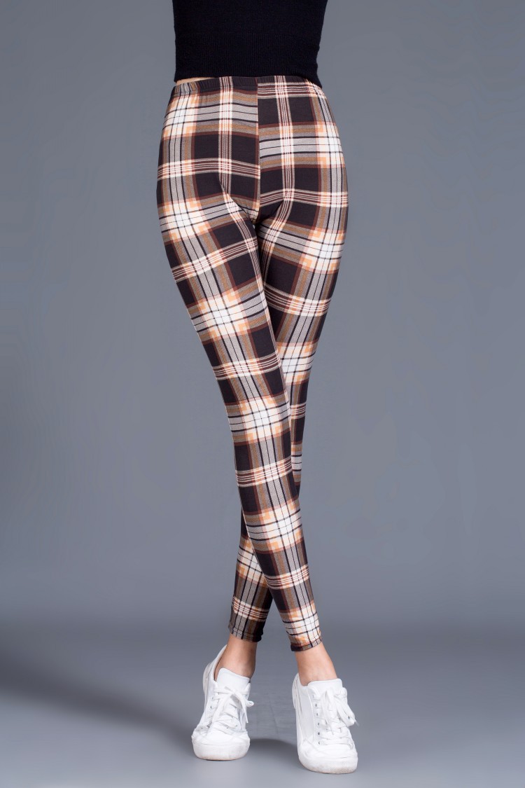 磨毛牛奶丝印花打底裤格子女裤子弹力小脚裤大码外贸九分裤批发