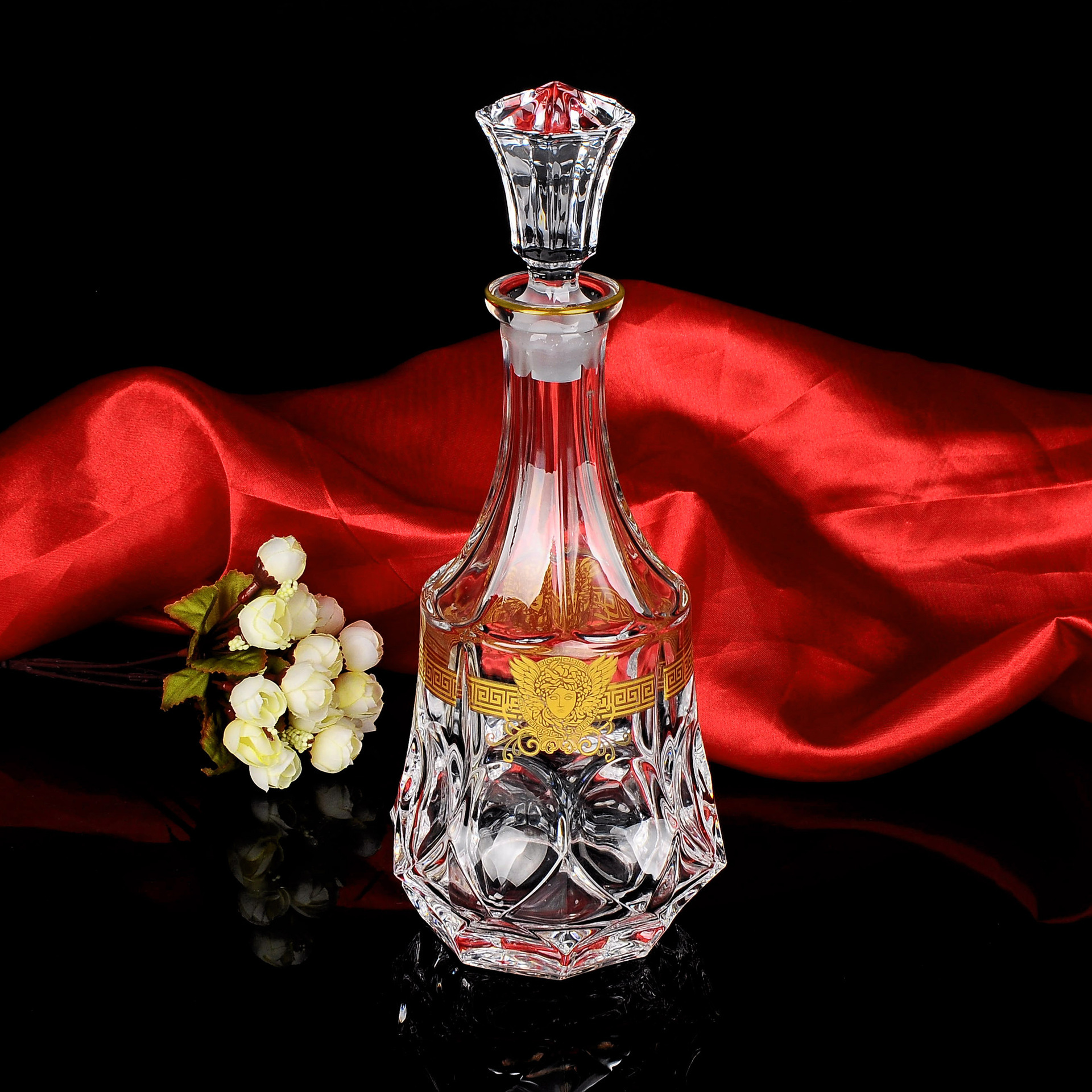 高温花纸水晶玻璃威士忌烈酒洋酒瓶酒樽储酒瓶酒壶空酒瓶酒柜摆件