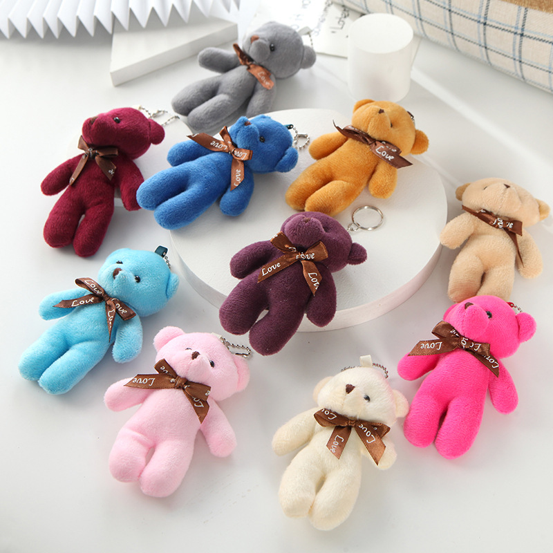 Siamese Bear Pendant Teddy Bear Big Head Bear Bow Tie Bear Keychain Doll Bouquet Plush Toy Factory Wholesale