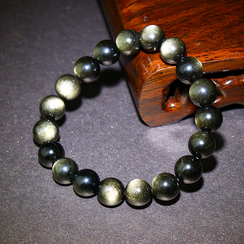 ins跨境热卖金沙黑曜石手链 天然金曜石手链 时尚ol水晶单圈手串