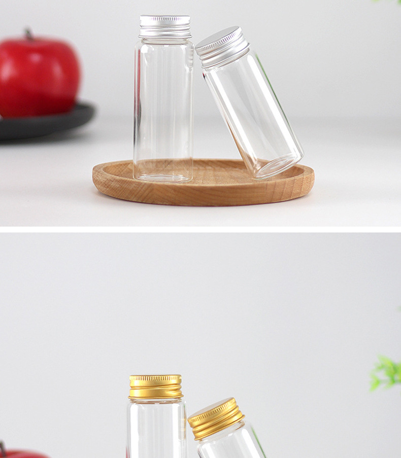 直径37mm螺口透明铝盖加厚玻璃瓶管制瓶燕窝瓶花茶分装瓶糖果瓶