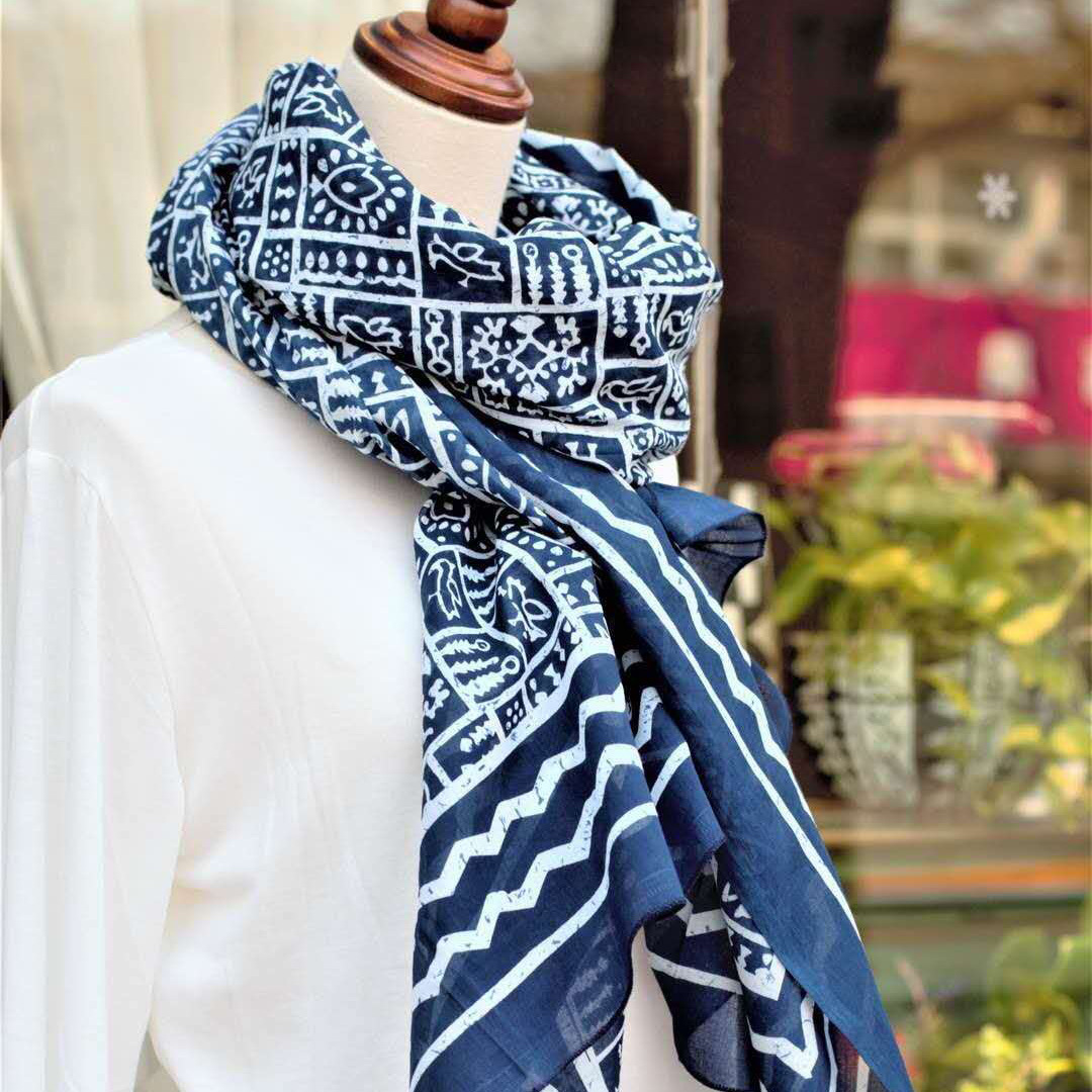 印度进口植物染料手工印染棉围巾 印花棉柔软围巾 披肩