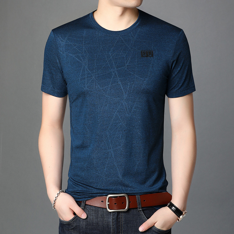 2020年夏季男装短袖化纤t恤男圆领中青年男子时尚小衫透气不沾身