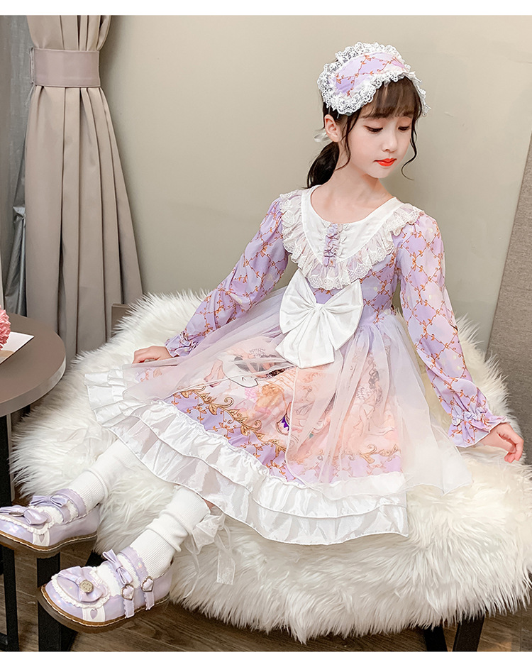 童装女童洛丽塔公主裙春秋季新款超仙连衣裙儿童甜美童裙一件代发