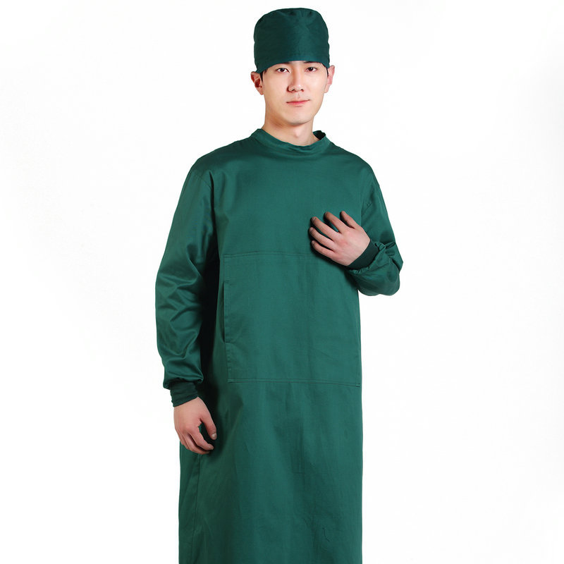 墨绿色男女医生手术服 手术室洗手衣 反穿式长袖全包手术袍