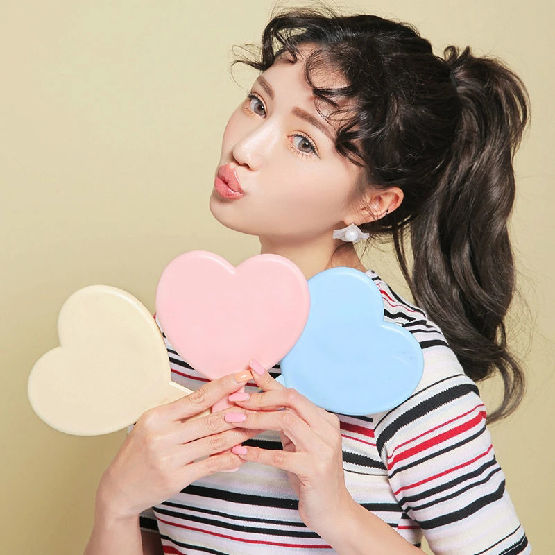 可定制logo爱心镜手拿化妆镜心形小镜子手持手柄镜