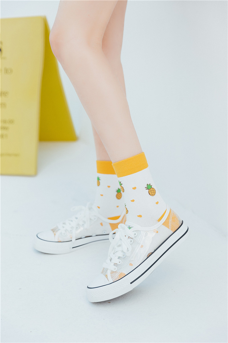 ulzzang卡通创意潮流女袜子棉水果中筒短袜菠萝苹果袜新款韩版