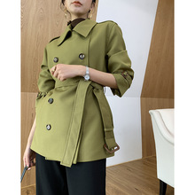 现货韩版棉长袖直筒型女英伦风风衣外套设计感女一件代发