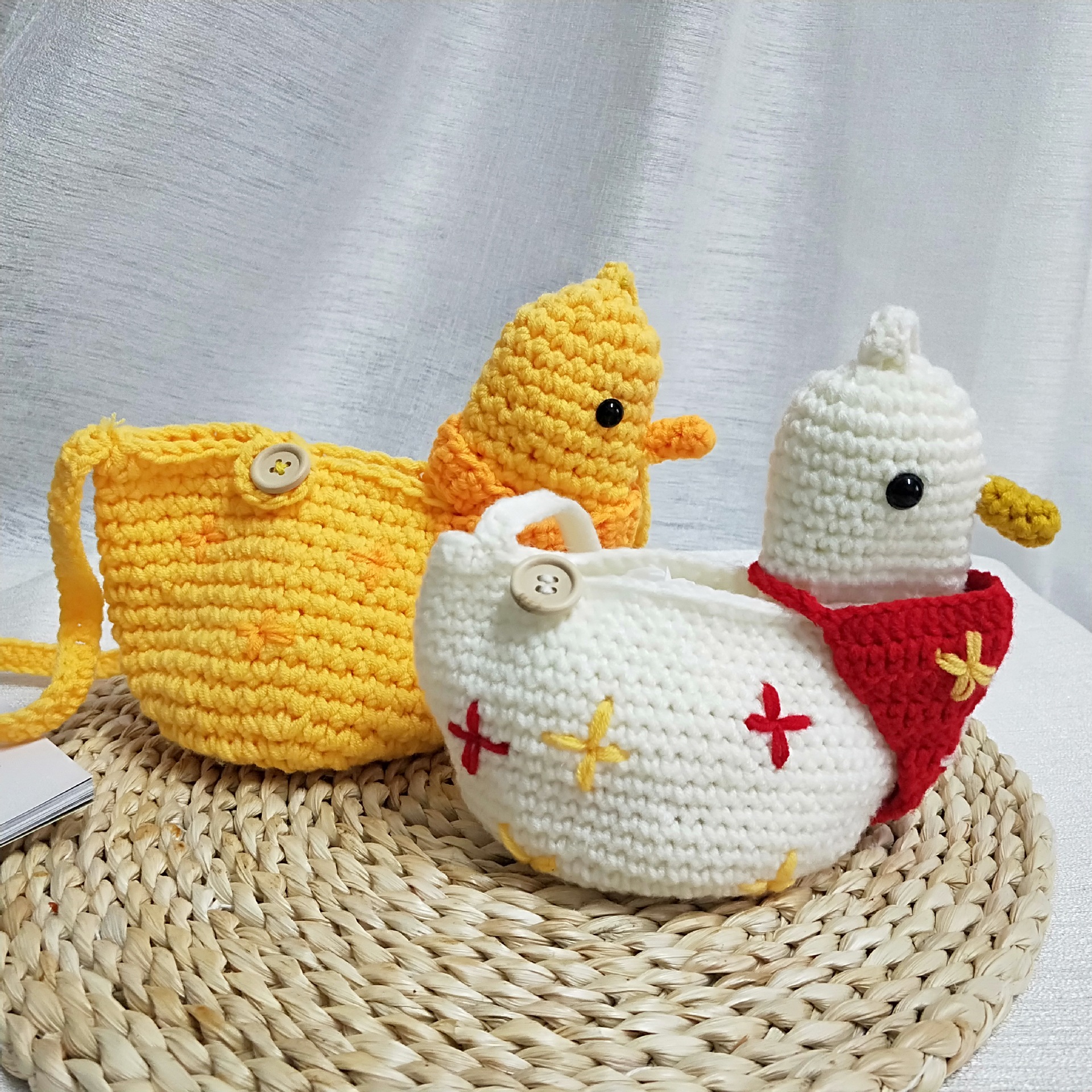 2020儿童包包手工编织小鸭子毛线包男女童可爱迷你单肩斜挎针织包