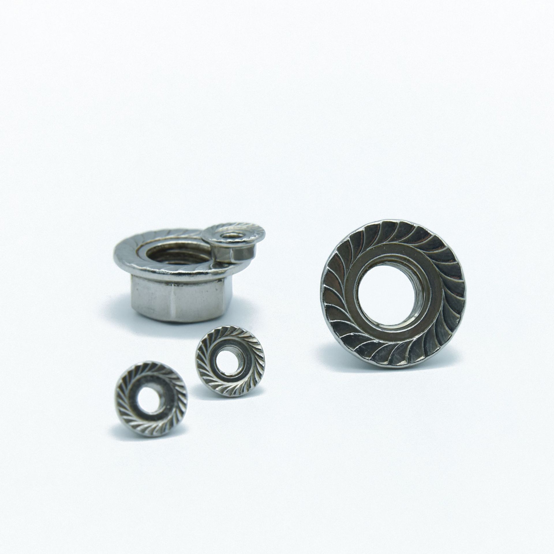 304法兰螺母 201不锈钢 铁镀锌法兰面防松六角螺丝帽 自带垫带齿