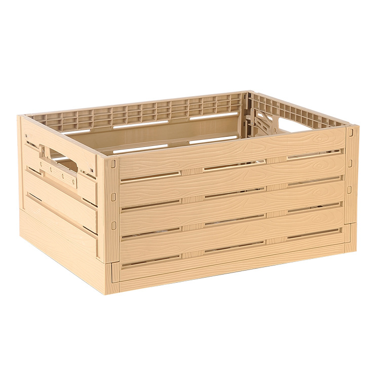 Imitation Wood Grain Foldable Non-Airtight Crate Storage and Transportation Storage Basket Wholesale Living Room Sundries Storage Plastic Case Storage Box