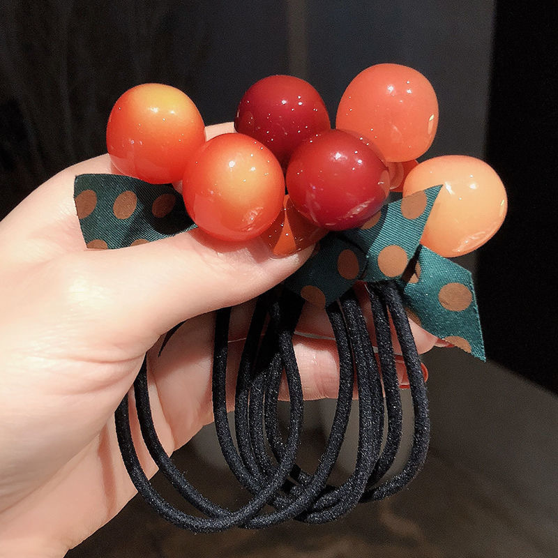 Large Size Cherry Rubber Band with TikTok Korean Style Fashion Hair Ring 1 Yuan Shop 2 Yuan Shop Supply Wholesale