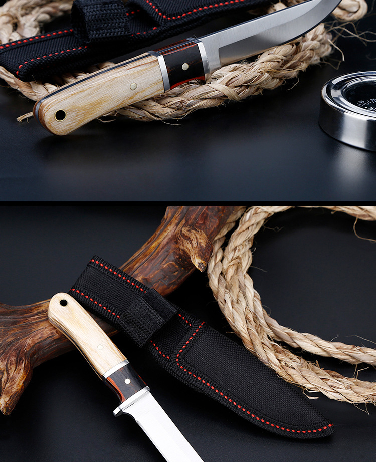 摩登 高硬度野外求生多功能猎刀户外刀具随身木柄小直刀非折叠刀