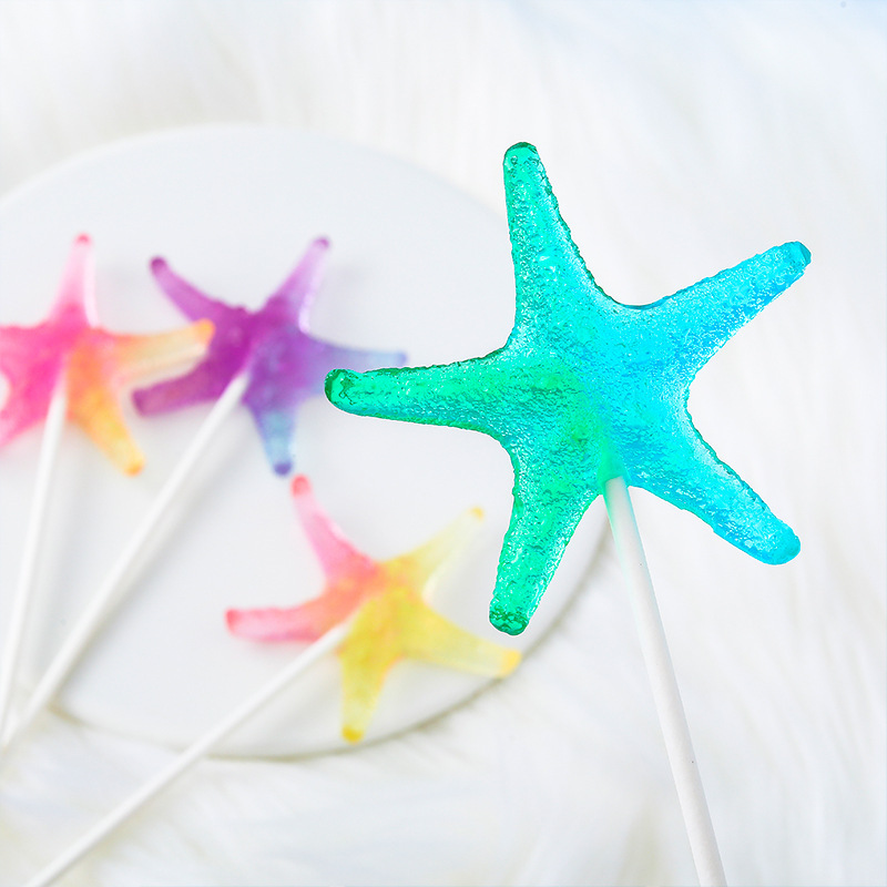 海洋系列海星五角星棒棒糖无蔗糖超市烘培店热卖棒棒糖零食批发
