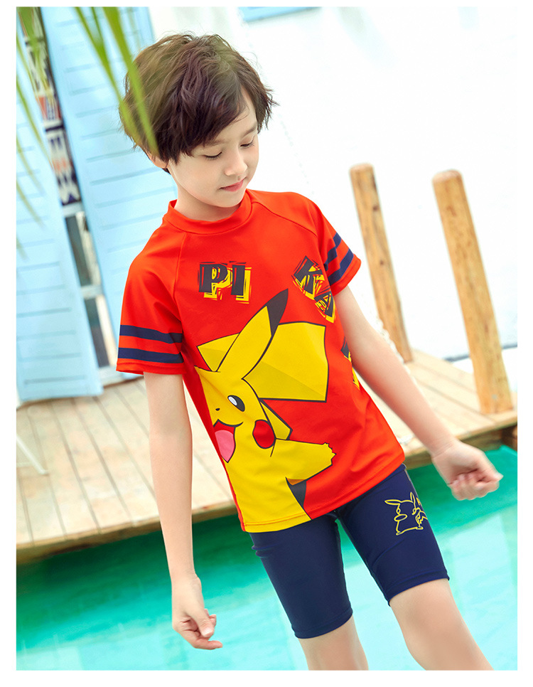 儿童泳衣男童中大童分体皮卡丘游泳衣宝宝防晒泳裤套装游泳装备