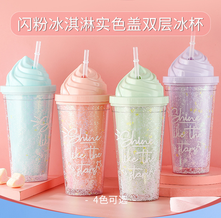 Summer Ice Glass Summer Water Glass Internet Celebrity Straw Cup Cool Drinks Cup Ice Cream Cup Male and Female Cute Creative Suction Cup