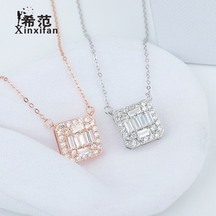 s925纯银h字母项链女镶嵌白贝锆石双面可戴网红轻奢风百搭高级感