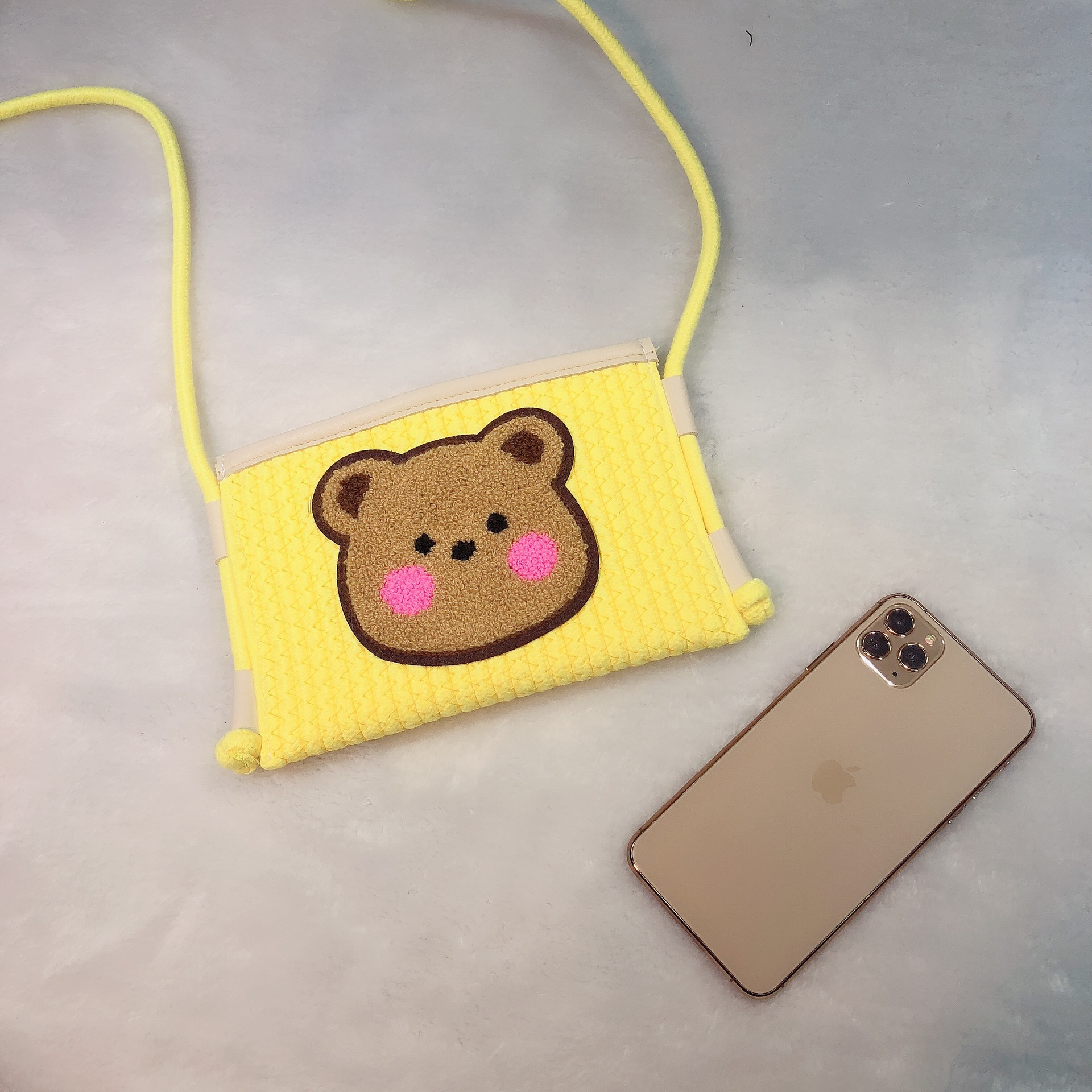 2020新款小熊编织包包可爱卡通萌宝包包 儿童出游手工草编斜跨包