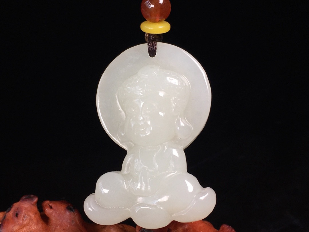 a货新疆和田白玉小佛公挂件坐佛萌佛宝宝佛玉吊坠释