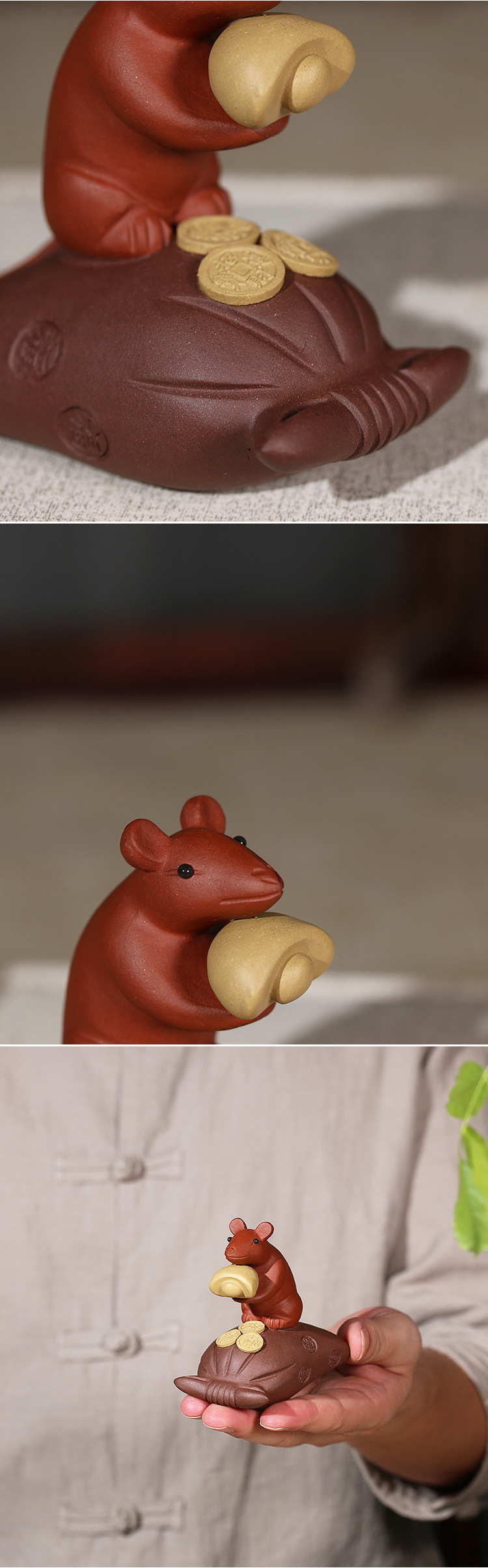 紫砂茶宠摆件大号代代数钱元宝老鼠创意雕塑可养茶盘茶具定制宜兴