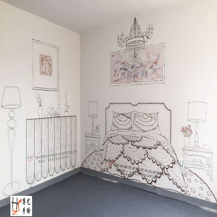 3d壁画样板房涂鸦施工装修手绘画围墙壁画清水房墙绘售楼部墙画