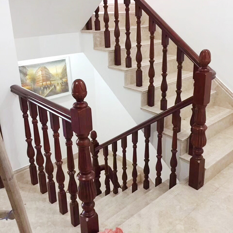 厂家大量批发实木橡胶木红橡木沙比利楼梯扶手立柱弯头私人定制