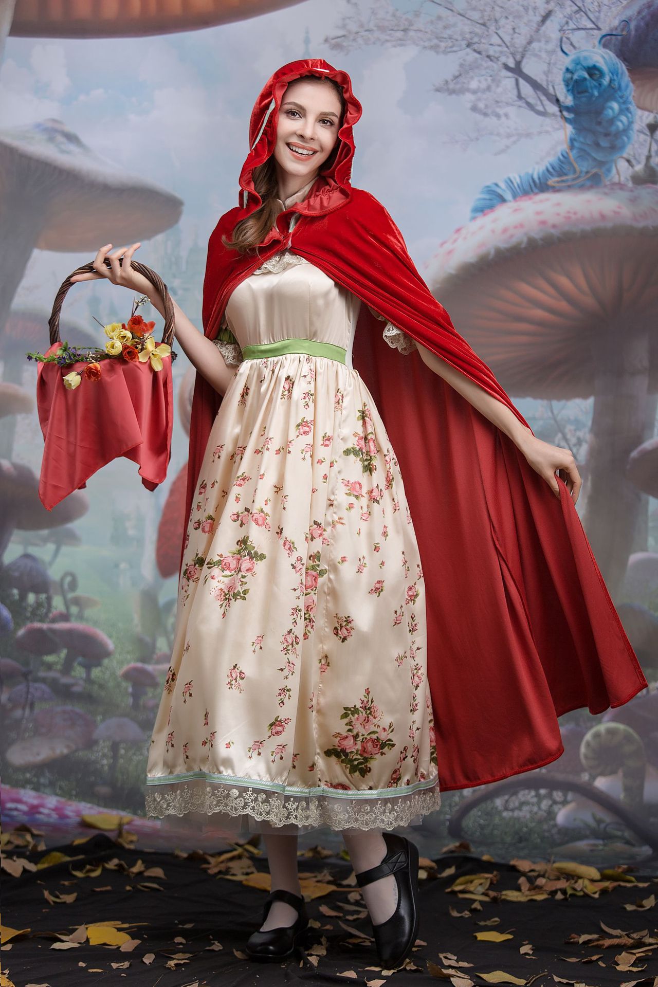 万圣节cosplay小红帽演出服 女披风款碎花连衣裙童话故事长款服装