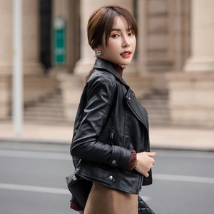 2021新款修身皮衣外套女时尚春秋黑色百搭机车上衣女pu皮夹克女潮,女