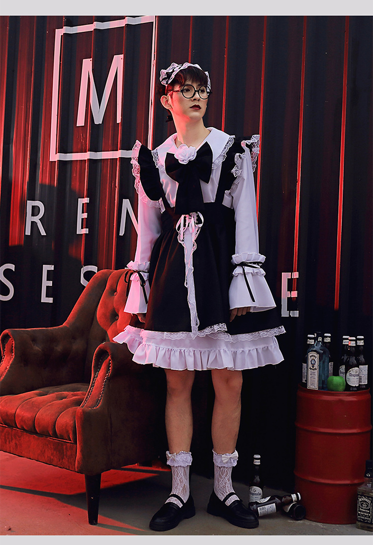 黑白lolita服装哥特风女仆装 洛丽塔洋装 女装大佬连衣裙欧码尺寸