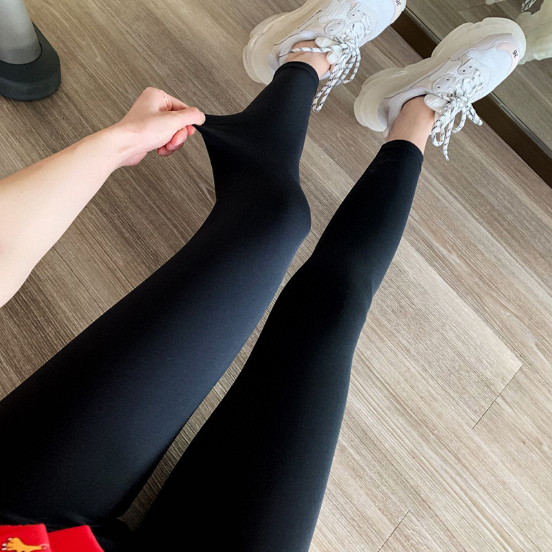 高弹力高腰女士春秋冬显瘦纯黑色打底裤瑜伽外穿九分瘦腿健美裤