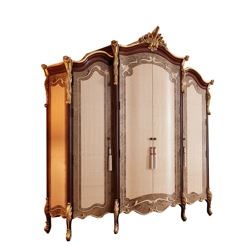 英式实木衣柜亚历山大四门大衣橱卧室收纳衣柜奢华新古典衣橱衣柜