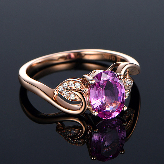 新款时尚椭圆形仿真粉红碧玺彩宝石开口戒指女群镶锆石活口指环